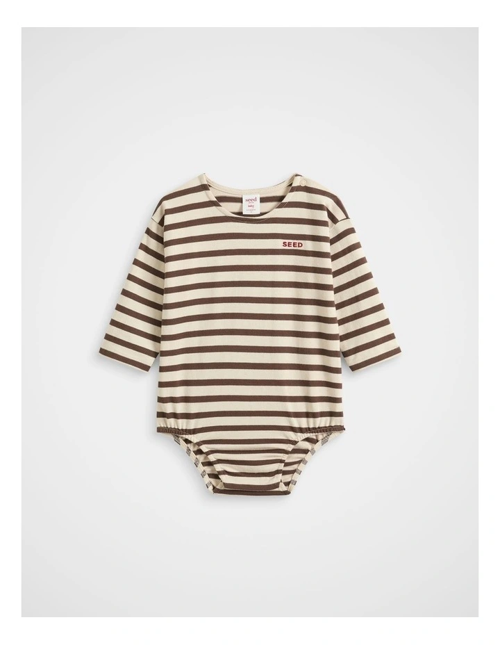 Logo Stripe Bodysuit in Brown image 1