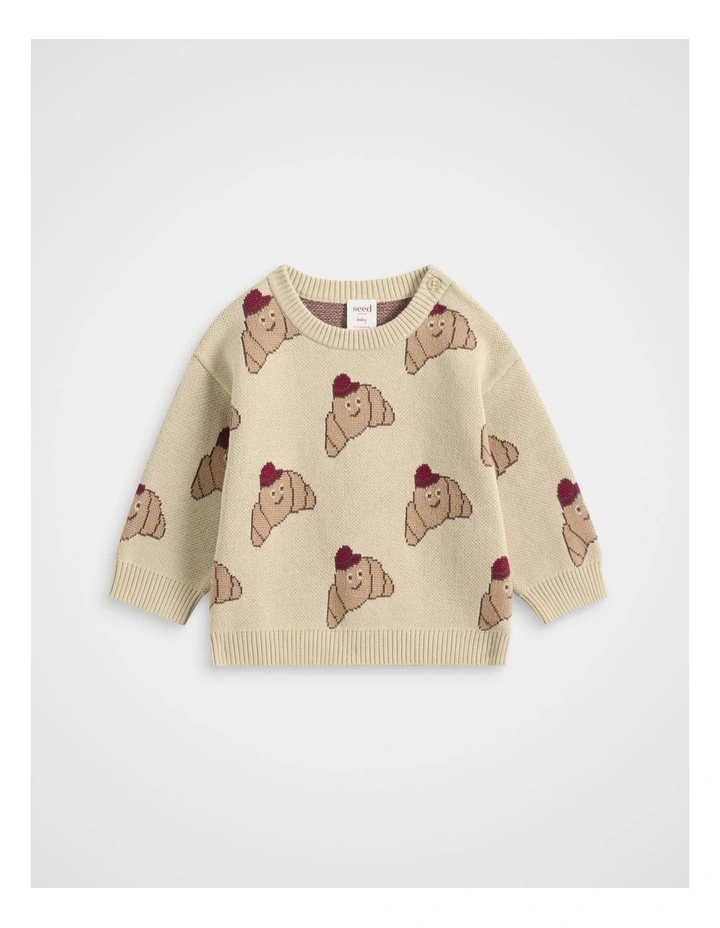 Croissant Jacquard Knit Jumper in Multi image 1