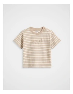 Core Stripe Logo Tee in Beige