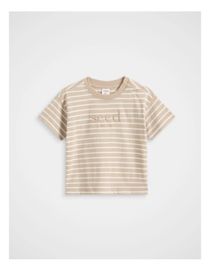 Core Stripe Logo Tee in Beige image 1