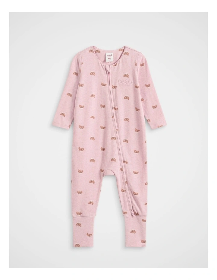 Logo Croissant Bow Zipsuit in Pink image 1