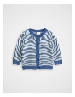 Logo Knit Cardigan in Navy Stripe