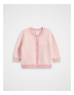 Logo Knit Cardigan in Blush Stripe