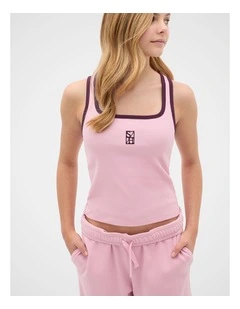 Square Neck Logo Tank in Rose Pink