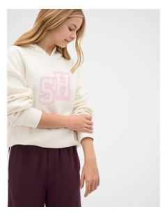 Sporty Logo Hoodie Sweat Top in Classic Cream