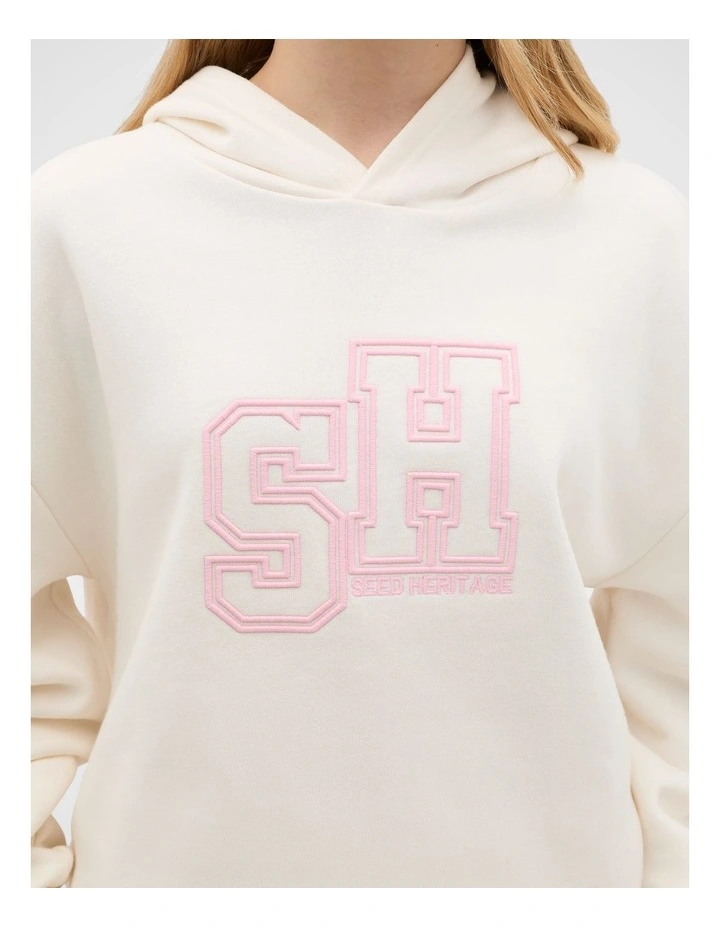 Sporty Logo Hoodie Sweat Top in Classic Cream image 3