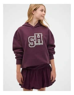 Sporty Logo Hoodie Sweat Top in Mulberry