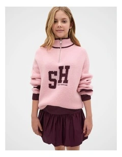 Sporty Zip Knit Jumper in Rose Pink