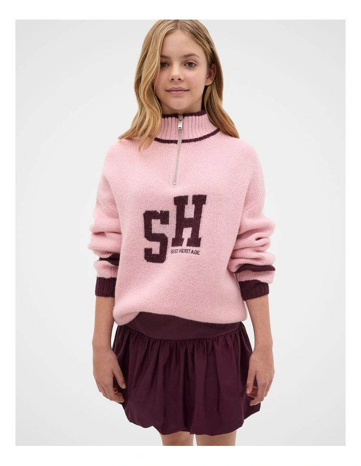 Sporty Zip Knit Jumper in Rose Pink image 1
