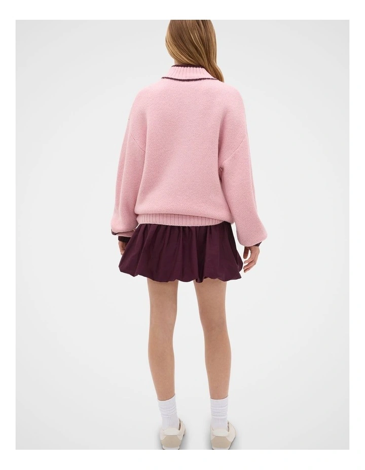Sporty Zip Knit Jumper in Rose Pink image 2