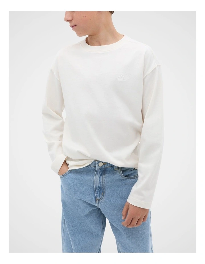 Essential Long Sleeves Rugby Crew Neck T-shirt in Classic Cream image 1