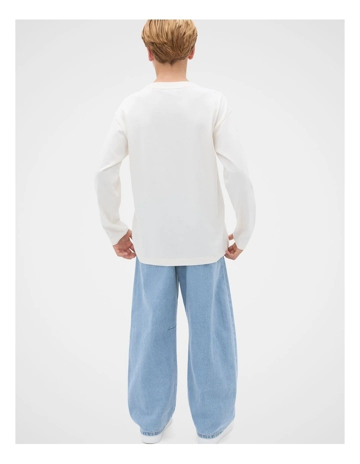 Essential Long Sleeves Rugby Crew Neck T-shirt in Classic Cream image 2
