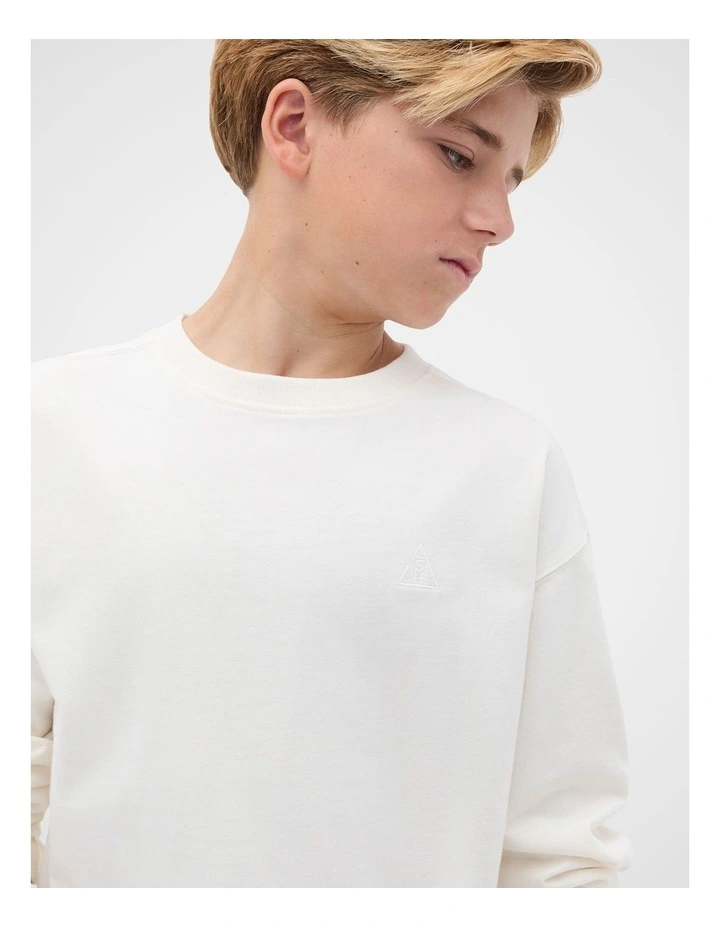Essential Long Sleeves Rugby Crew Neck T-shirt in Classic Cream image 3