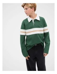 Stripe Panel Rugby Jumper in Spruce