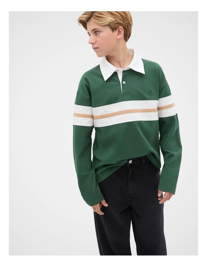 Stripe Panel Rugby Jumper in Spruce image 1