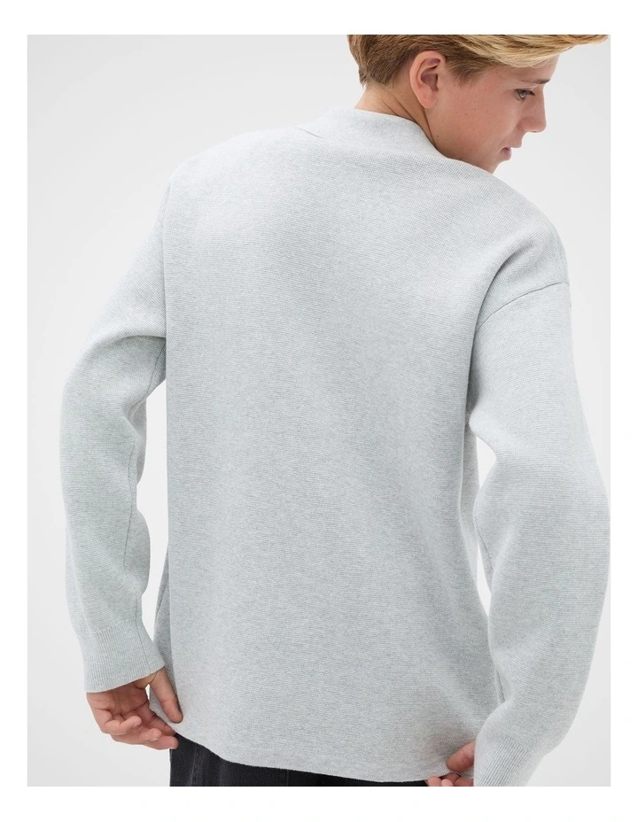 Knit Rugby Jumper in Mid Grey Marle image 2