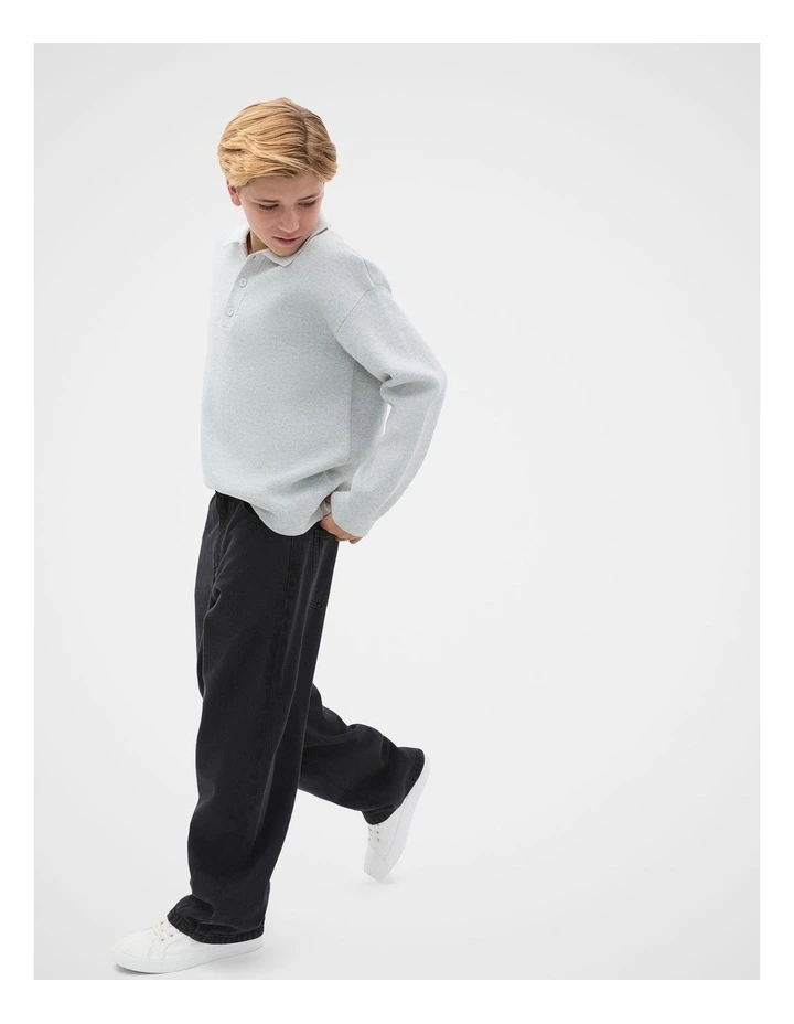 Knit Rugby Jumper in Mid Grey Marle image 3