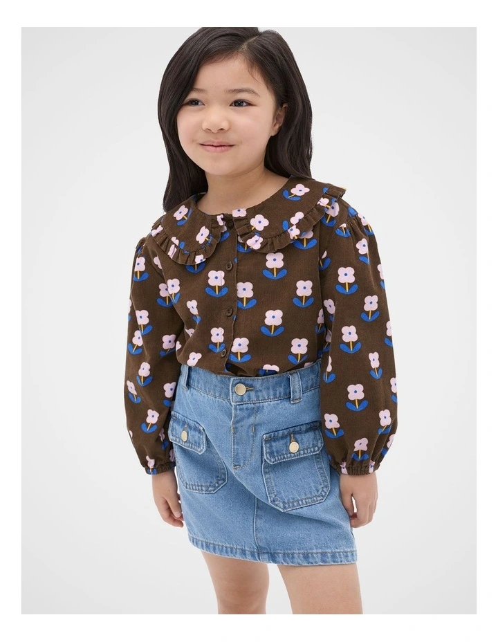 Cord Floral Top in Cacao image 1