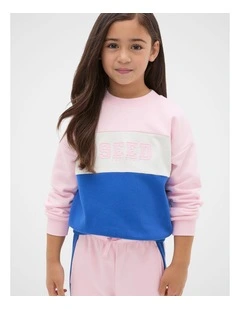 Colour Block Logo Sweat in Pink Lemonade