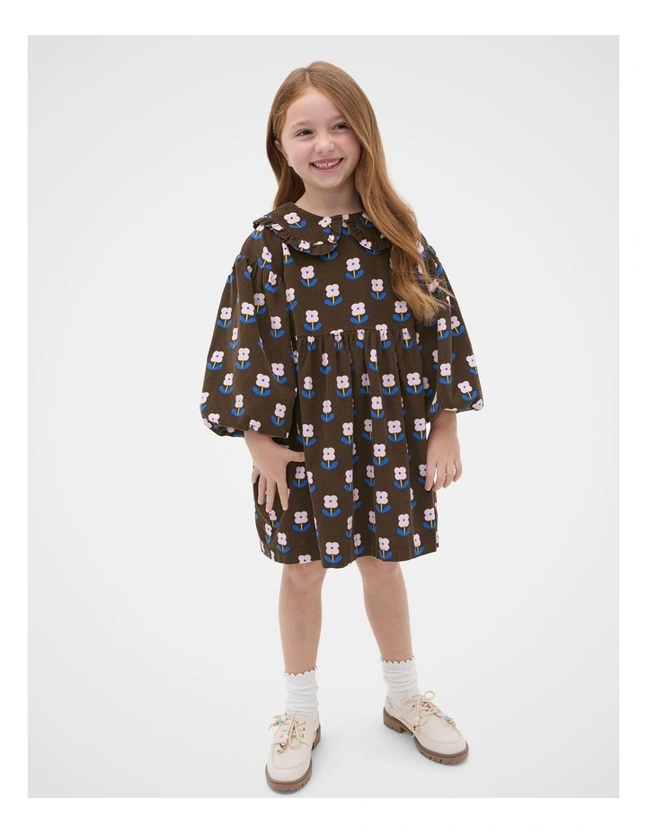 Cord Floral Dress in Cacao image 1