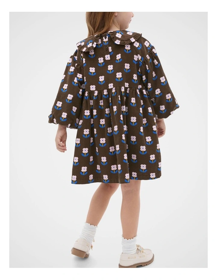 Cord Floral Dress in Cacao image 2