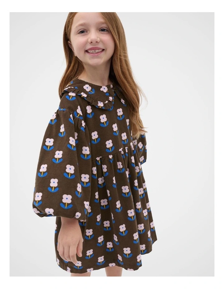 Cord Floral Dress in Cacao image 3