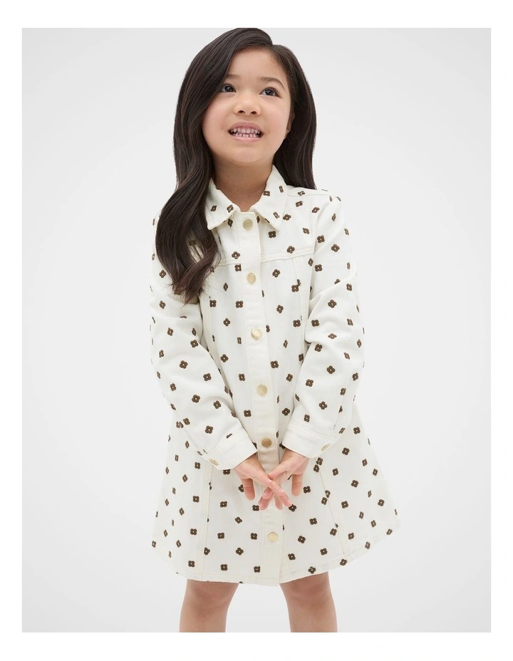 Embroidered Denim Dress in Classic Cream image 1