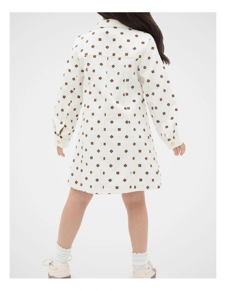 Embroidered Denim Dress in Classic Cream image 2