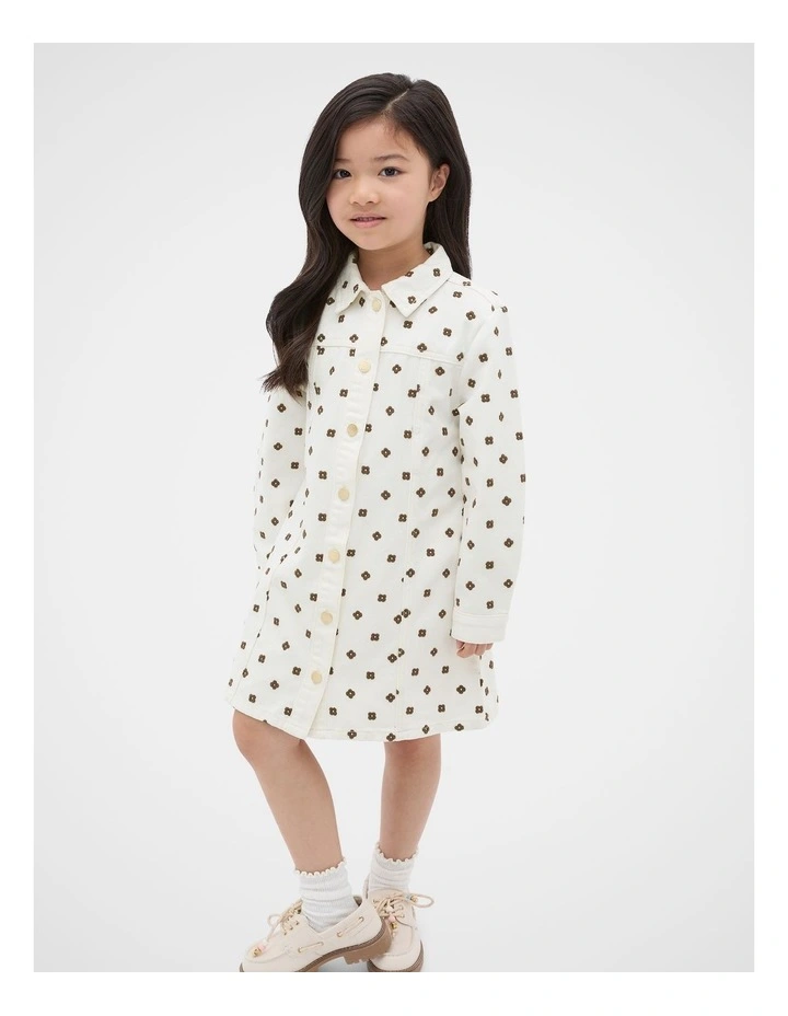 Embroidered Denim Dress in Classic Cream image 3