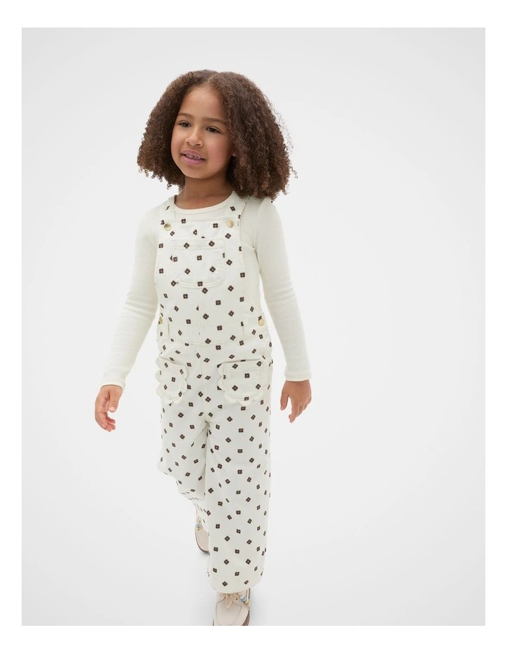 Embroidered Denim Overall in Classic Cream image 1