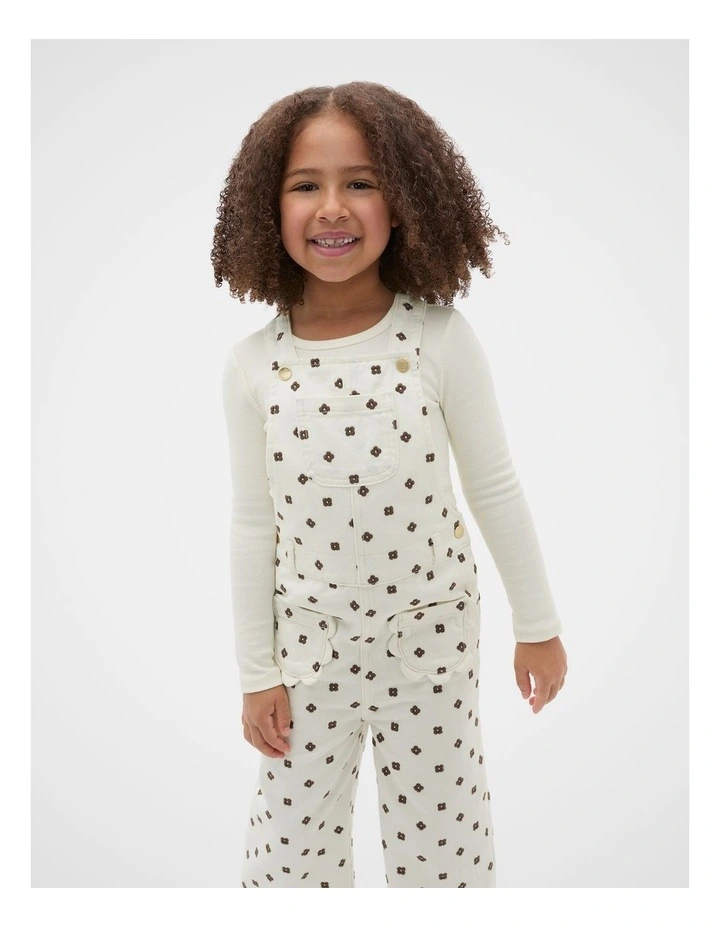 Embroidered Denim Overall in Classic Cream image 3