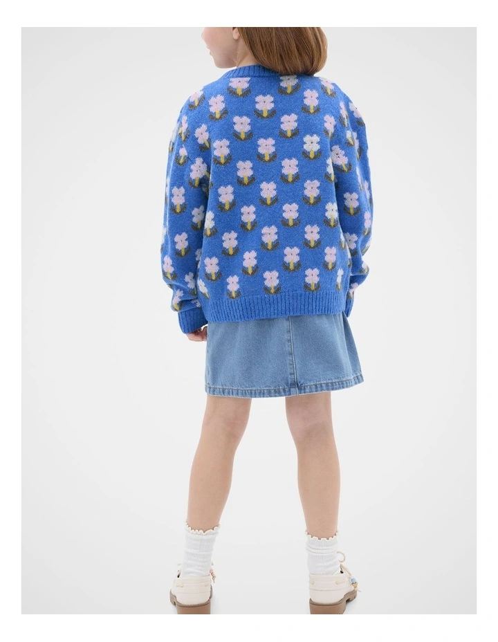 Floral Knit Sweater in Cobalt image 2