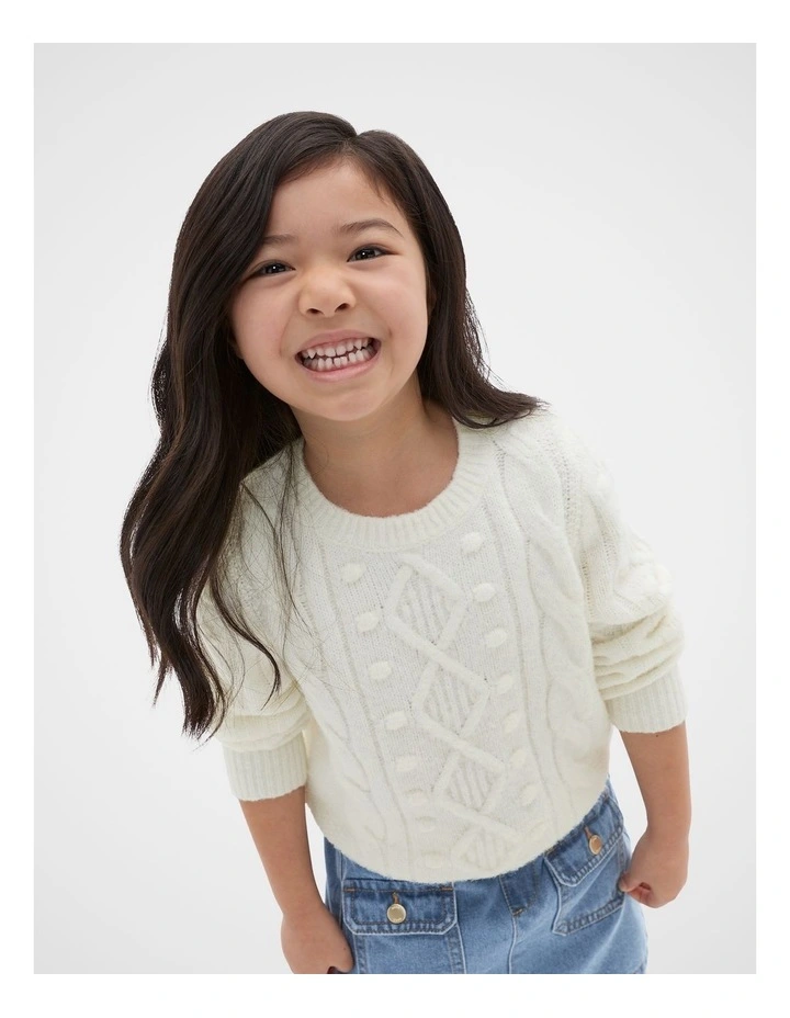 Bobble Knit Sweater in Classic Cream image 1