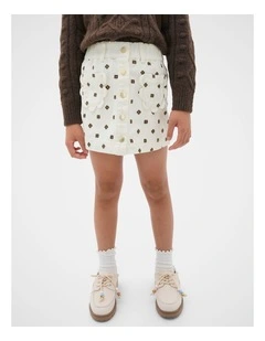 Embroidered Denim Skirt in Classic Cream