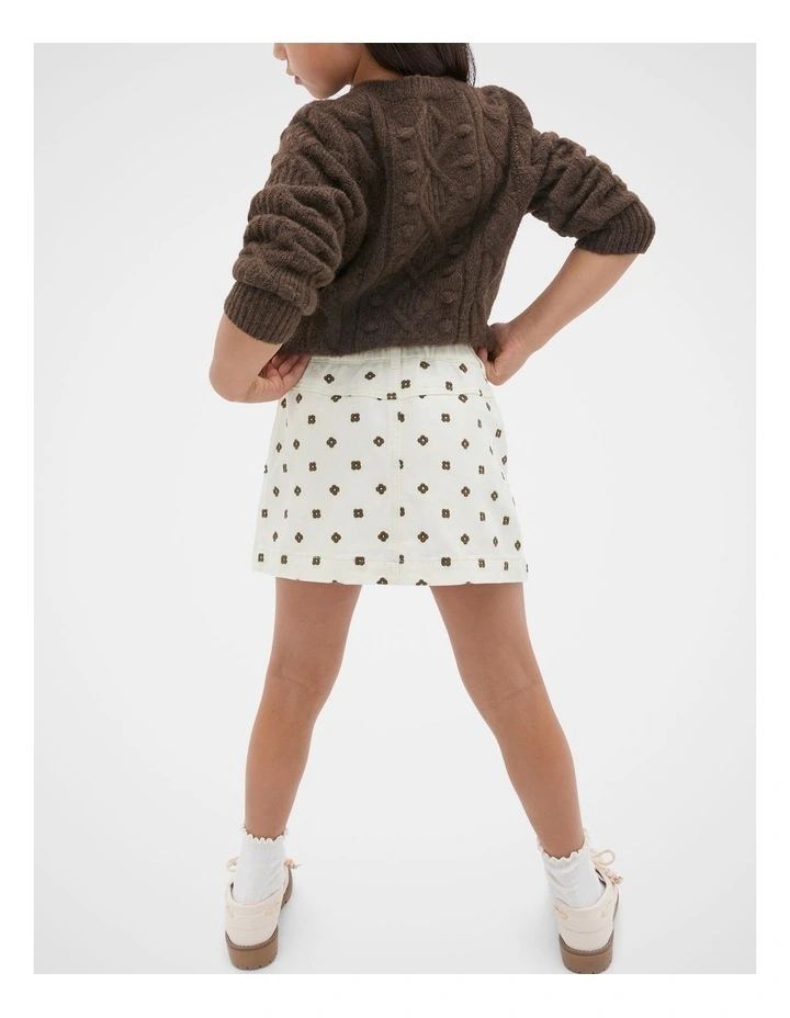 Embroidered Denim Skirt in Classic Cream image 2