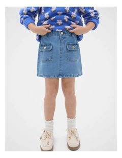 Denim Pocket Skirt in Mid Blue