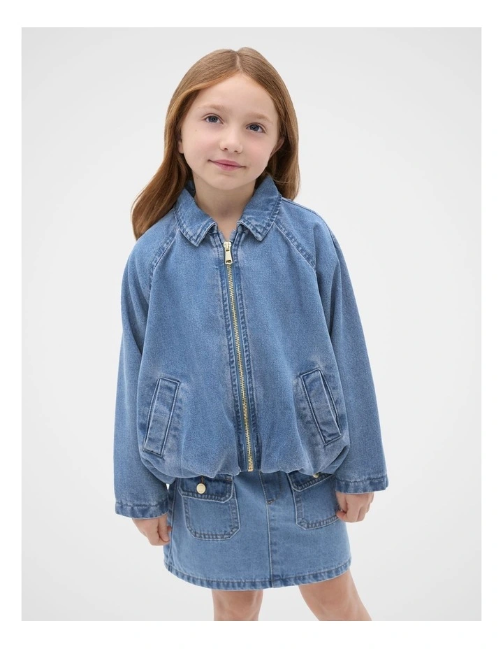 Denim Bomber Jacket in Mid Blue image 1