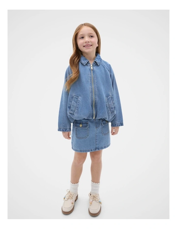 Denim Bomber Jacket in Mid Blue image 3