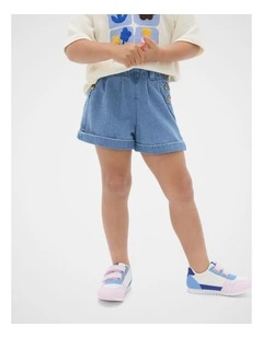 Denim Button Short in Mid Blue