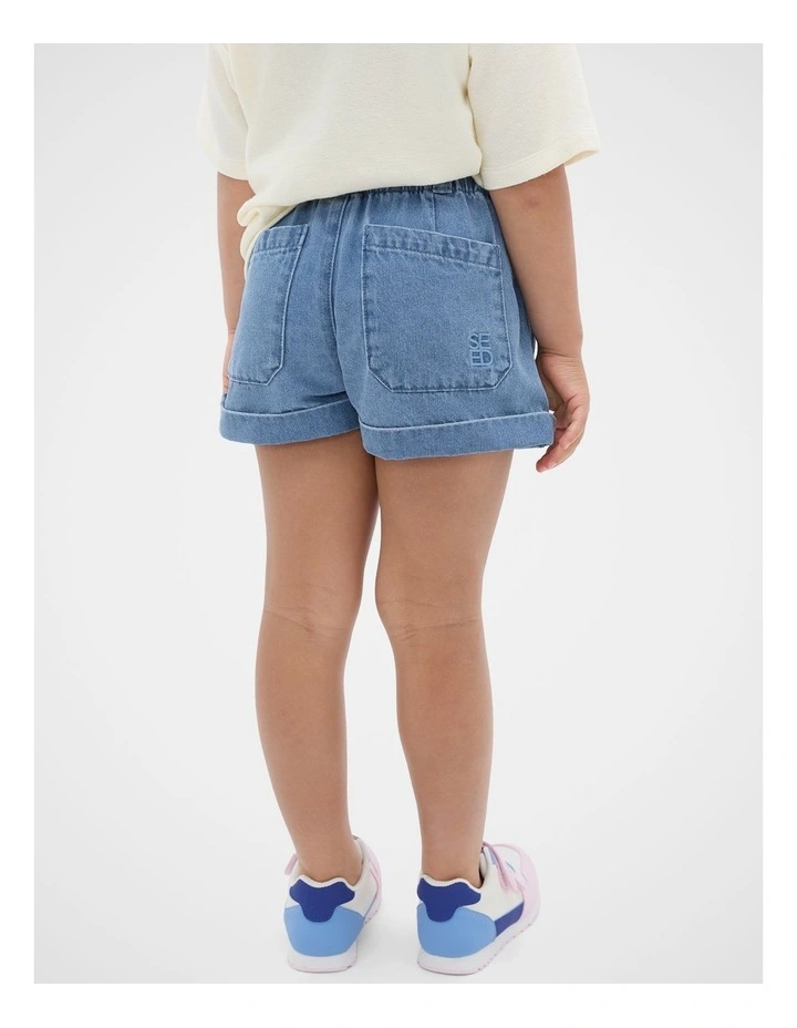 Denim Button Short in Mid Blue image 2