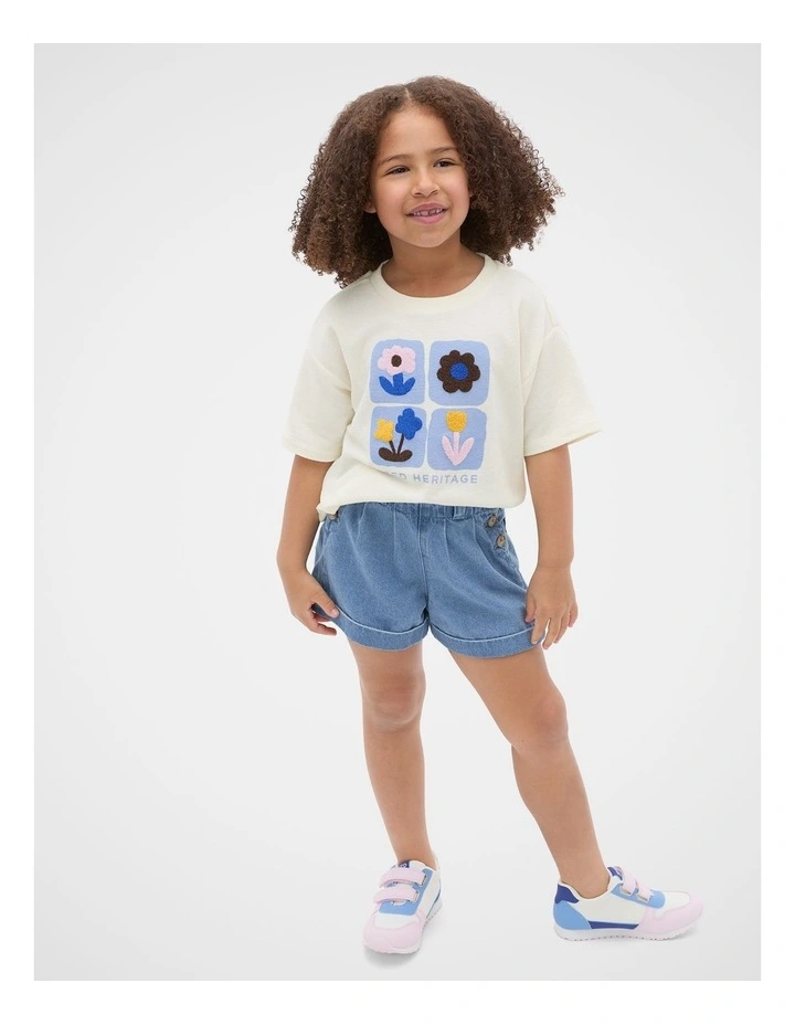 Denim Button Short in Mid Blue image 3