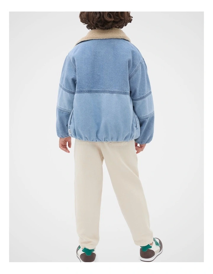 Two Tone Denim Bomber in Mid Blue image 2