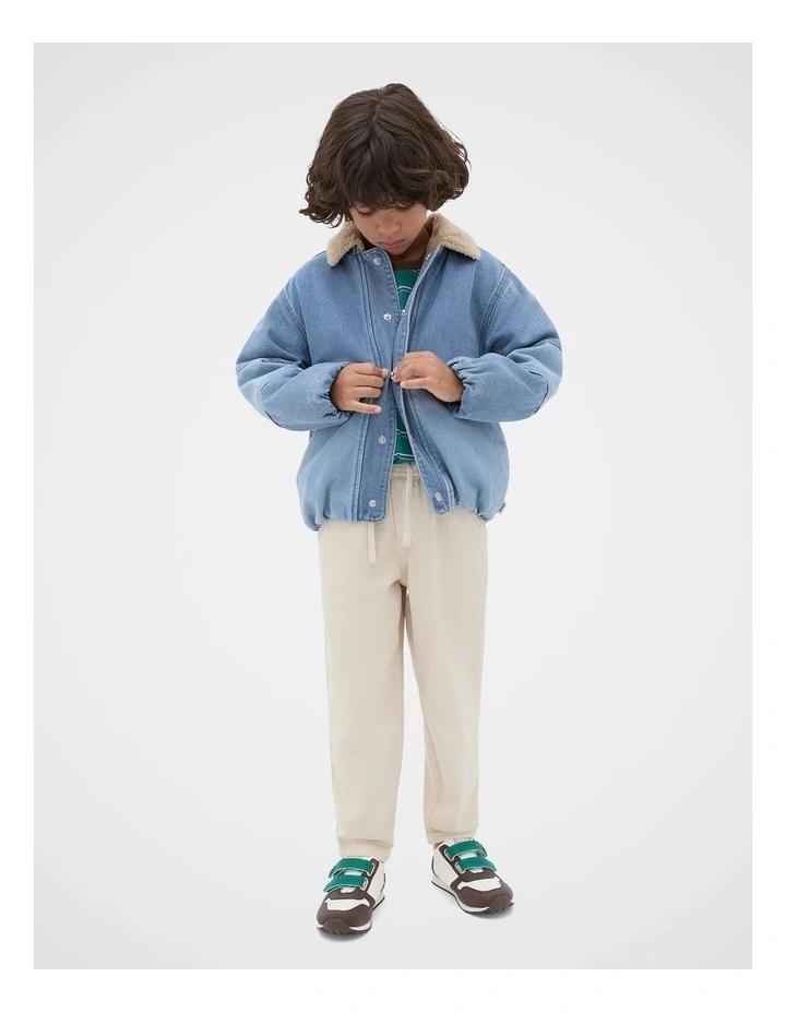Two Tone Denim Bomber in Mid Blue image 3