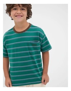 Stripe Pocket Tee in Jungle Green
