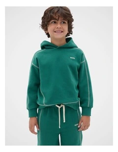 Contrast Stitch Hoodie in Jungle Green