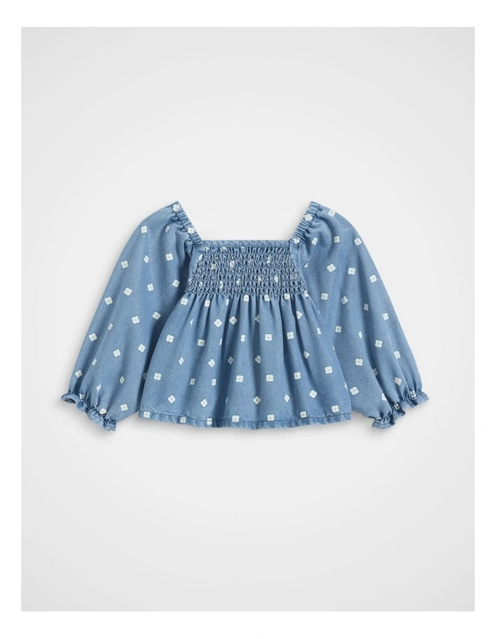 Floral Denim Top in Mid Blue image 1