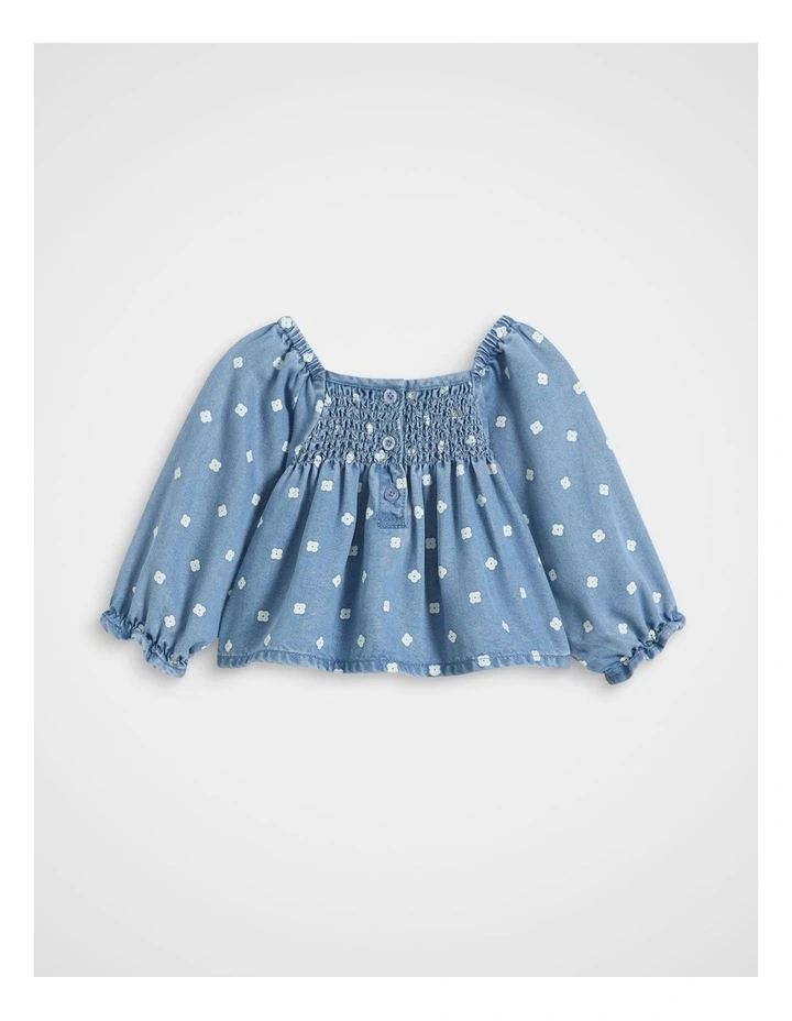 Floral Denim Top in Mid Blue image 2