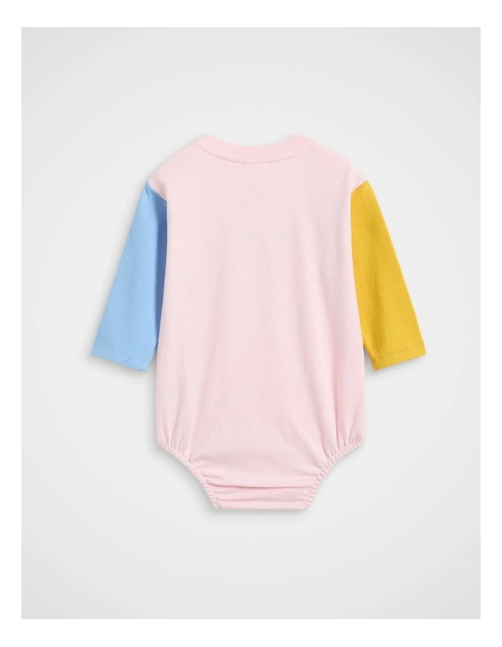 Colour Block Rugby Bodysuit in Pink Lemonade image 2
