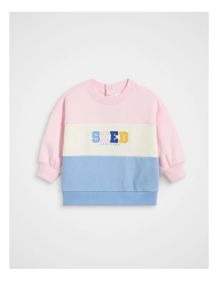 Colour Block Logo Sweat in Pink Lemonade image 1