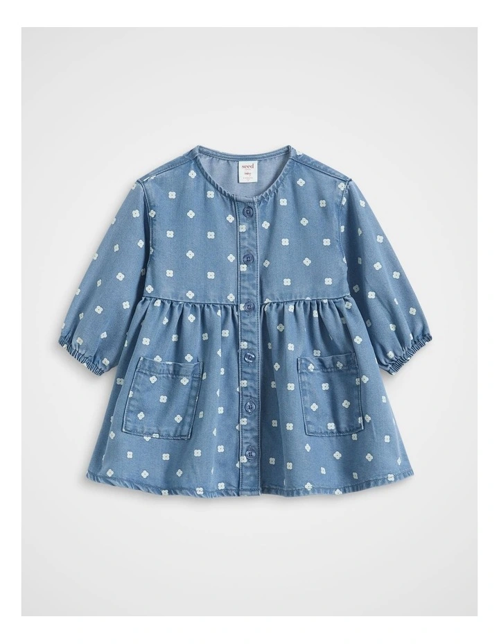 Floral Denim Dress in Mid Blue image 1
